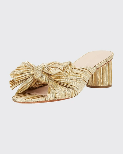 Shop Loeffler Randall Emilia Pleated Knot Slide Sandals In Gold