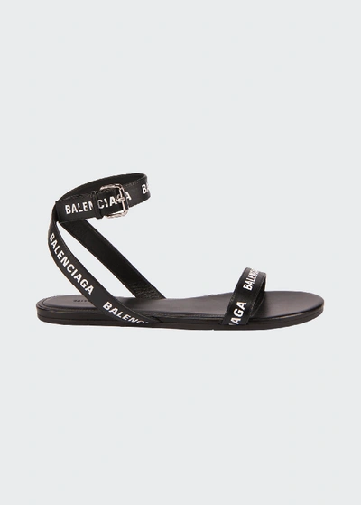 Shop Balenciaga Logo Ankle-strap Flat Sandals In Black/white
