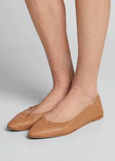 Shop See By Chloé Rex Goat Biscotto Scalloped Flats, Beige