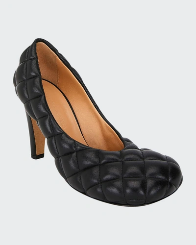 Shop Bottega Veneta Quilted Puffy Leather Pumps In Black