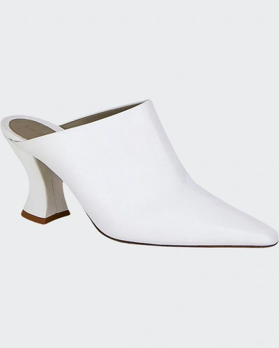Shop Bottega Veneta High Vamp Leather Slide Mules In White