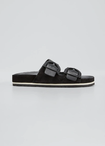 Shop Vince Glyn Dual Buckle Slide Sandals In Black