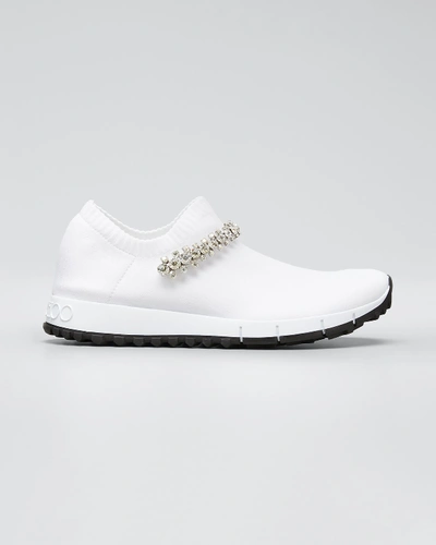Shop Jimmy Choo Verona Knit Chunky Sneakers W/ Crystal Strap In White