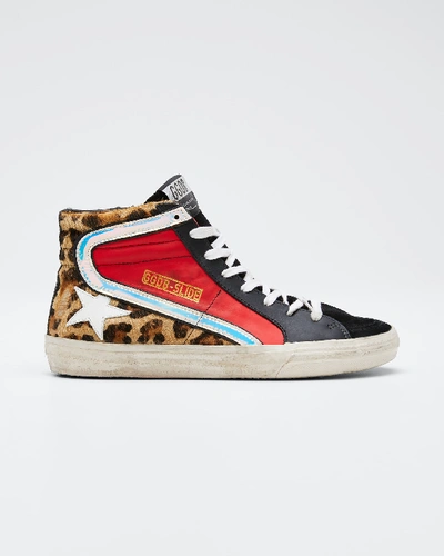 Shop Golden Goose Leopard Star High-top Sneakers In Red Pattern