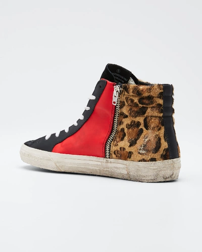 Shop Golden Goose Leopard Star High-top Sneakers In Red Pattern