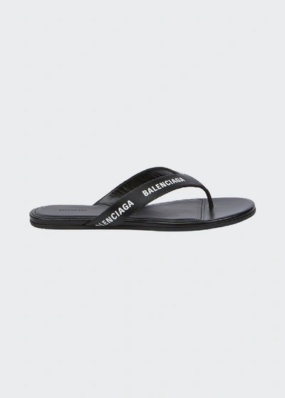 Shop Balenciaga Leather Logo Thong Sandals In Black/white