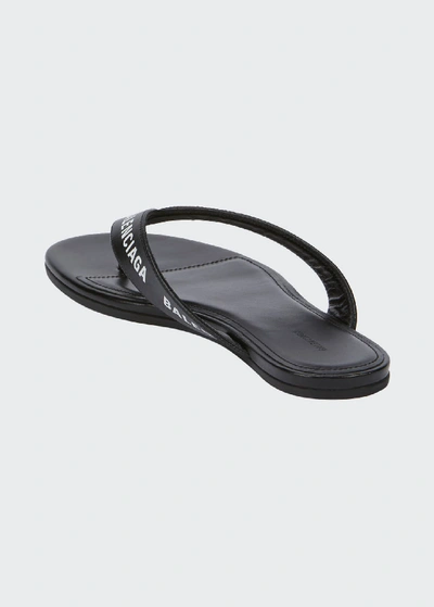 Shop Balenciaga Leather Logo Thong Sandals In Black/white