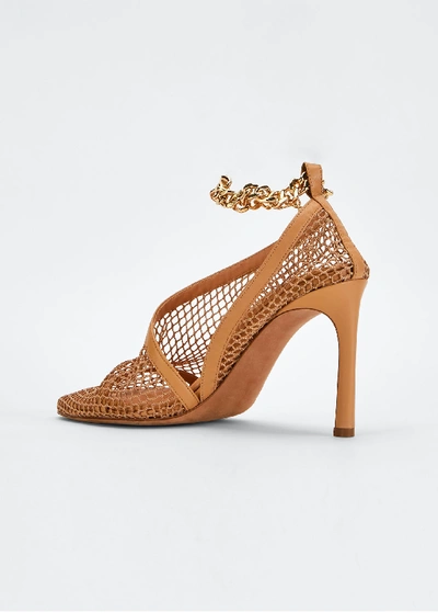 Shop Bottega Veneta 95mm Mesh/leather Pumps With Ankle Chain In Neutral Pattern