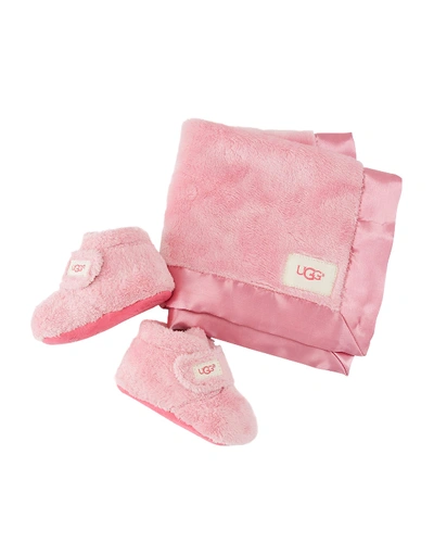 Shop Ugg Girl's Bixbee Booties & Lovey Baby Blanket Set In Pink