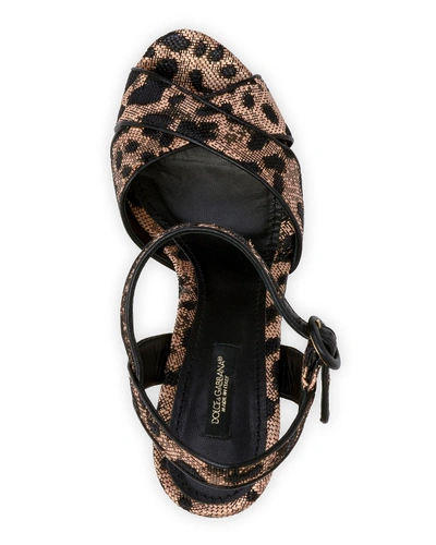 Shop Dolce & Gabbana 90mm Leopard-print Wedge Platform Sandals In Beige
