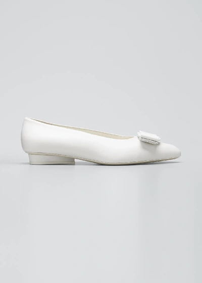Shop Ferragamo Viva Bow Pointed-toe Ballet Flats In White