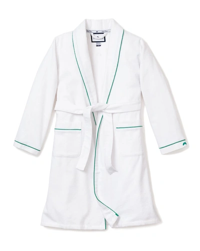 Shop Petite Plume Kid's Flannel Contrast Piping Robe In White With Green