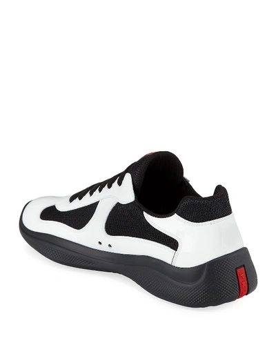 Shop Prada Men's America's Cup Patent Leather Patchwork Sneakers In White