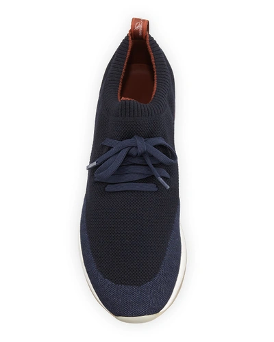 Shop Loro Piana Men's 360 Walk Wish Knitted Wool Sneakers In Blue