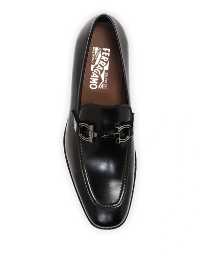 Shop Ferragamo Men's Seattle Gancini-bit Leather Loafers In Black