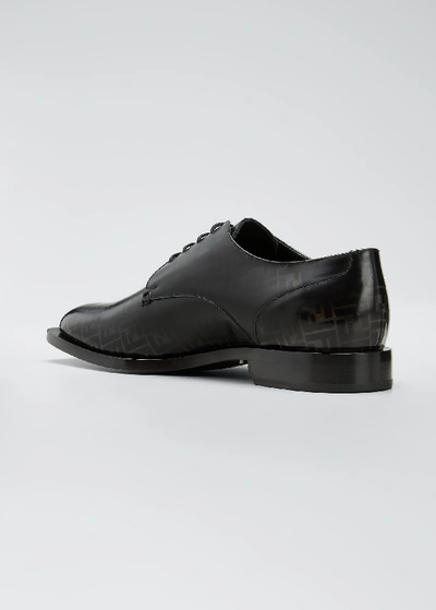 Shop Fendi Men's Faded Ff Leather Derby Shoes In Black