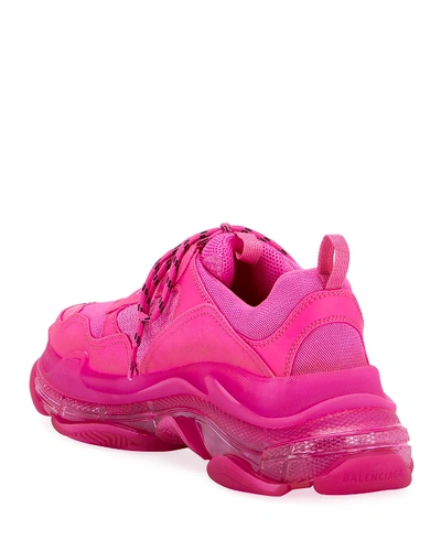 Shop Balenciaga Men's Triple S Neon Clear-sole Sneakers In Pink