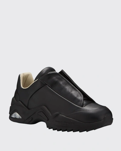 Shop Maison Margiela Men's New Future Laceless Leather Sneakers In Black/white