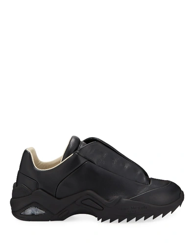 Shop Maison Margiela Men's New Future Laceless Leather Sneakers In Black/white