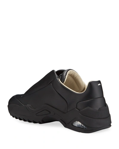 Shop Maison Margiela Men's New Future Laceless Leather Sneakers In Black/white