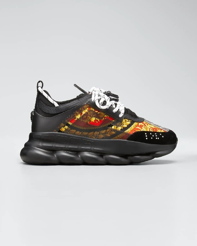 Shop Versace Men's Chain Reaction Barocco Chunky Sneakers In Black Pattern