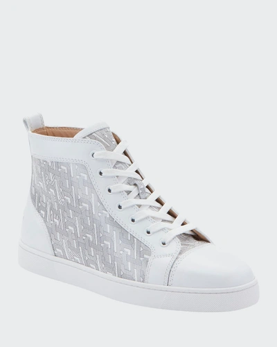 Shop Christian Louboutin Men's Louis Graphic-print Mid-top Sneakers In White