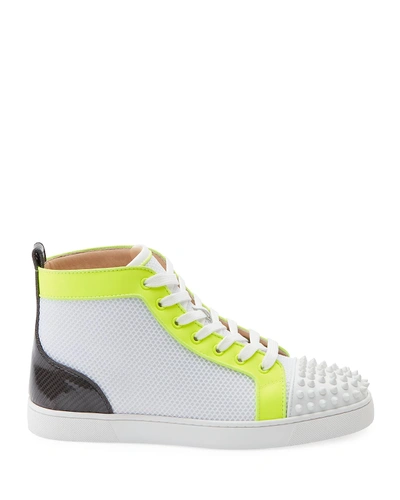 Shop Christian Louboutin Men's Lou Spikes Orlato Mesh/leather High-top Sneakers In Multi