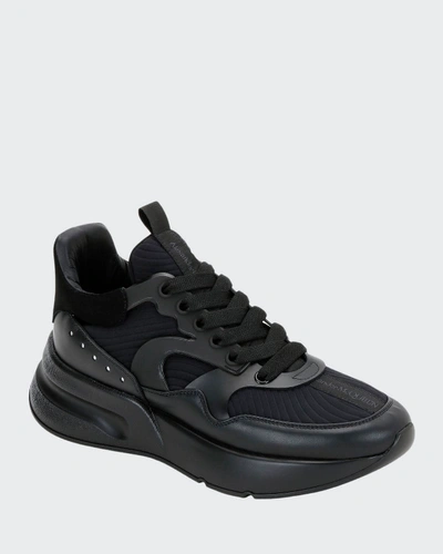 Shop Alexander Mcqueen Men's Tonal Oversized Runner Sneakers In Black/silver