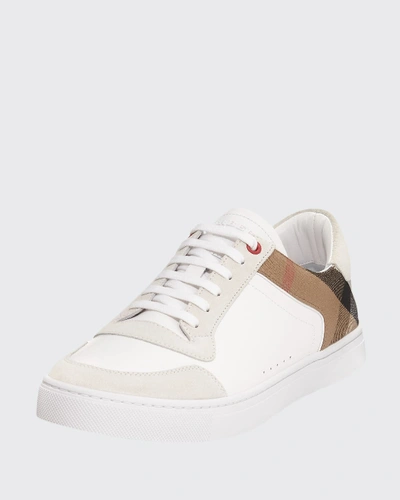 Shop Burberry Men's Reeth Leather House Check Low-top Sneakers, White