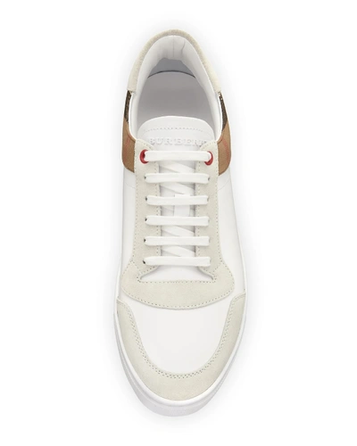 Shop Burberry Men's Reeth Leather House Check Low-top Sneakers, White