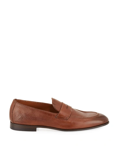 Shop Brunello Cucinelli Men's Leather Penny Loafers In Brown