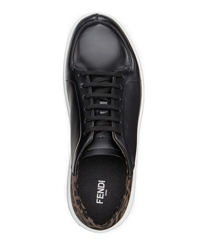 Shop Fendi Men's Logo-back Chunky Leather Sneakers In Black/brown