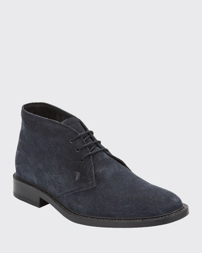 Shop Tod's Men's Polacco Suede Chukka Boots In Blue