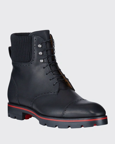 Shop Christian Louboutin Men's Citycroc Red Sole Brogue Leather Boots In Black
