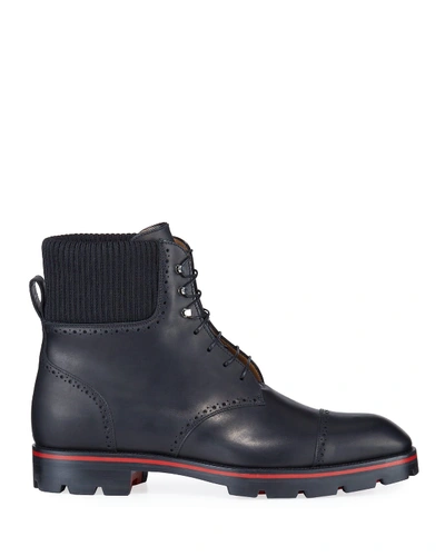 Shop Christian Louboutin Men's Citycroc Red Sole Brogue Leather Boots In Black