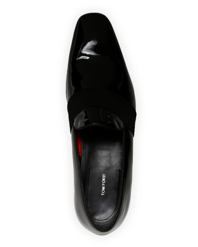 Shop Tom Ford Men's Formal Patent Leather Web-strap Loafers In Black