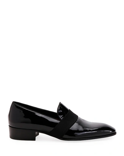 Shop Tom Ford Men's Formal Patent Leather Web-strap Loafers In Black