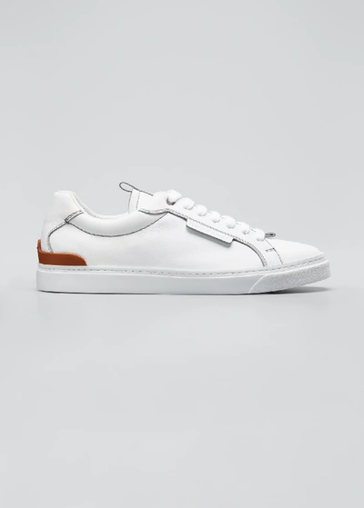 Shop Ermenegildo Zegna Men's Ferrara Leather Low-top Sneakers In White