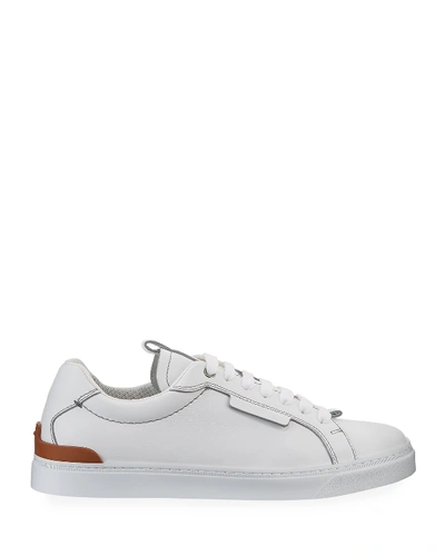 Shop Ermenegildo Zegna Men's Ferrara Leather Low-top Sneakers In White