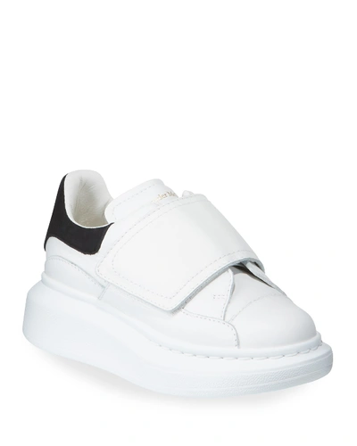 Shop Alexander Mcqueen Oversized Grip-strap Leather Sneakers, Toddler/kids In White
