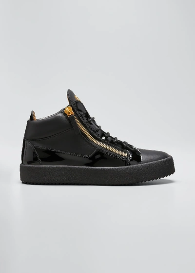 Shop Giuseppe Zanotti Men's Kriss Leather Mid-top Sneakers In Black