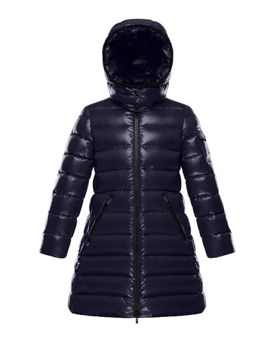 Shop Moncler Moka Laque Mini Me Quilted Hooded Long Coat In Blue