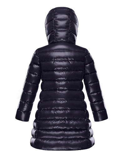 Shop Moncler Moka Laque Mini Me Quilted Hooded Long Coat In Blue