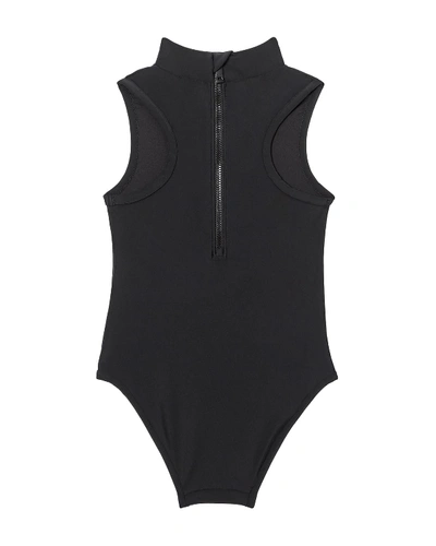 Shop Burberry Girl's Iris High-neck Logo One-piece Swimsuit In Black