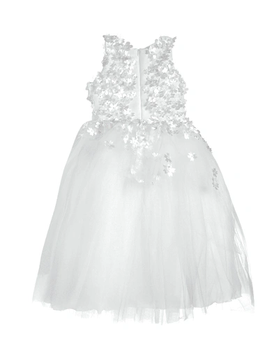 White Label By Zoe Girl's Lauren 3d Flower Embellished Tulle Dress In White