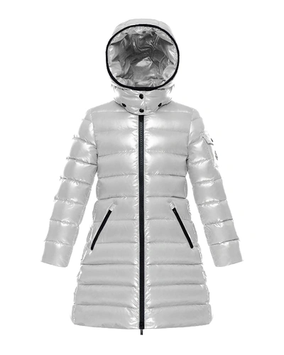 Shop Moncler Moka Laque Mini Me Quilted Hooded Long Coat In White