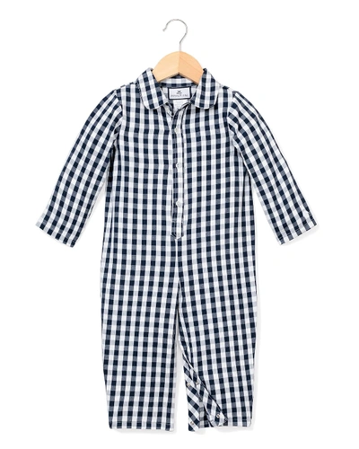 Shop Petite Plume Gingham Coverall In Navy Gingham