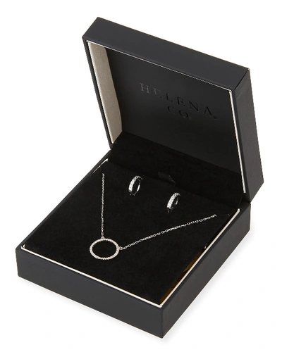 Shop Helena Girl's Sterling Silver Cubic Zirconia Circle Necklace W/ Matching Hoop Earrings Set