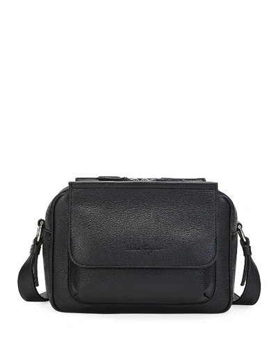 Shop Ferragamo Men's Grained Leather Tornabuoni Shoulder Bag In Black