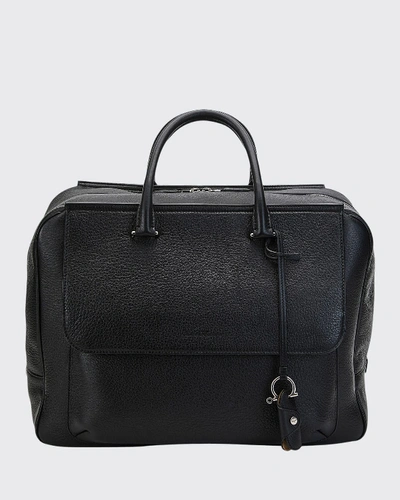 Shop Ferragamo Men's Large Leather Tote Bag In Black